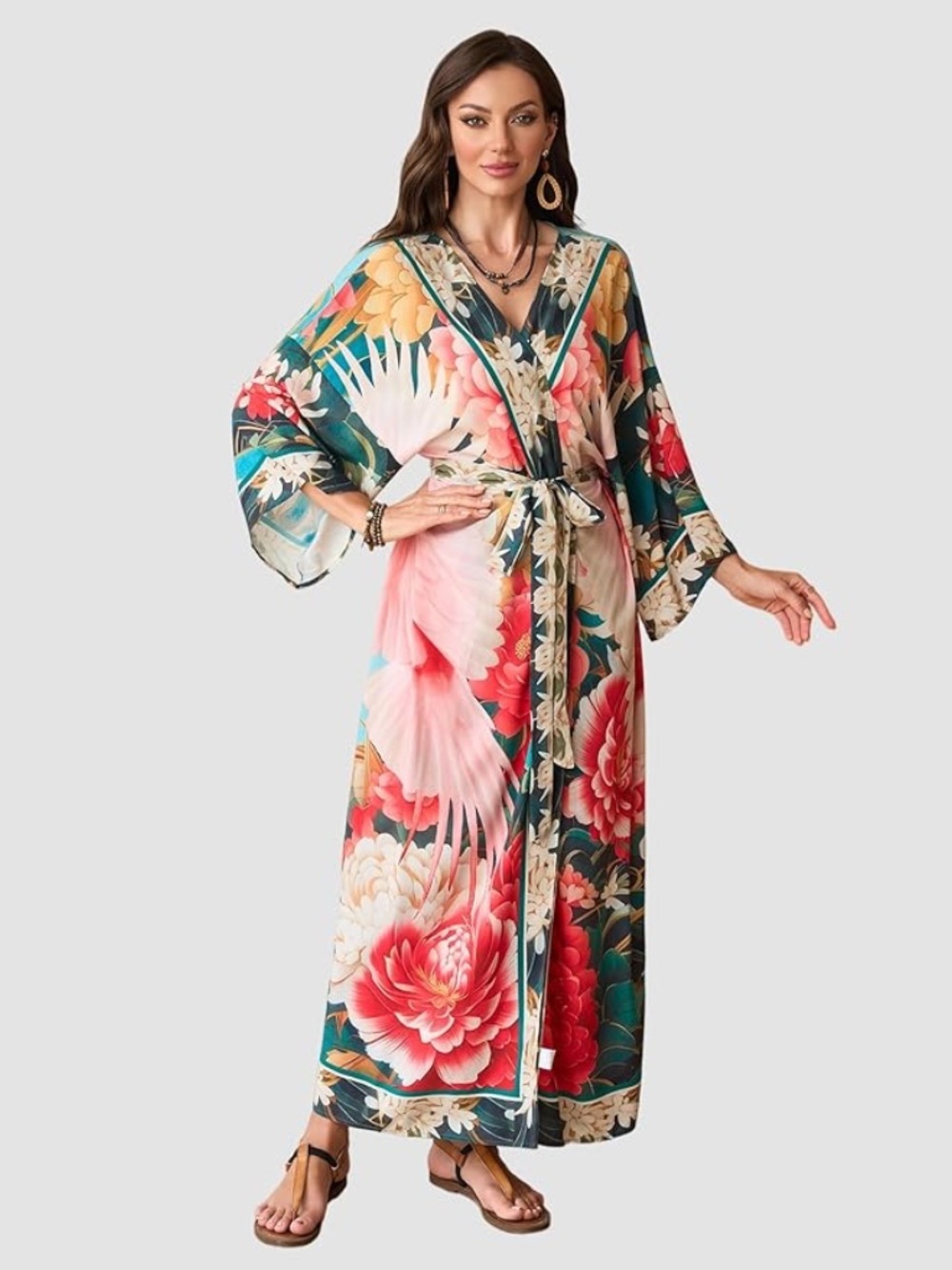 Bohemian Floral Peacock Oversized Resort Beach Maxi Kimono Beach coverup ๐ฅ๐ฅ - Picture 2 of 4